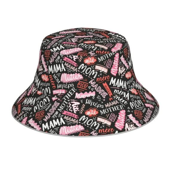 Salouo Various Languages Mother Print Unisex Bucket Hat, Outdoor Summer Beach Fishing Sun Hat Fun Outdoor Vacation Hat for Men Women Teens,Reversible Double-Side-Wear