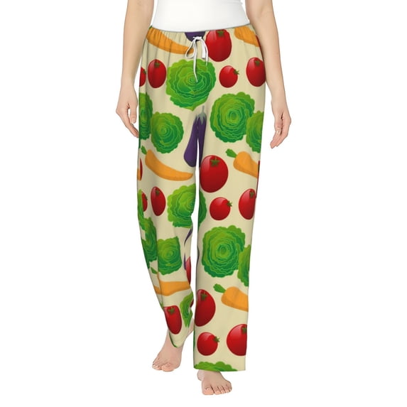Salouo Vegetable Print Women's Pajama Pants Casual Loose Sweatpants PJs Flowy Pants Drawstring Palazzo for Women Wide Leg Pants Lounge Pajama -Medium