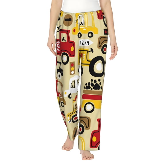 Salouo Vehicles Print Women's Pajama Pants Casual Loose Sweatpants PJs Flowy Pants Drawstring Palazzo for Women Wide Leg Pants Lounge Pajama -X-Large