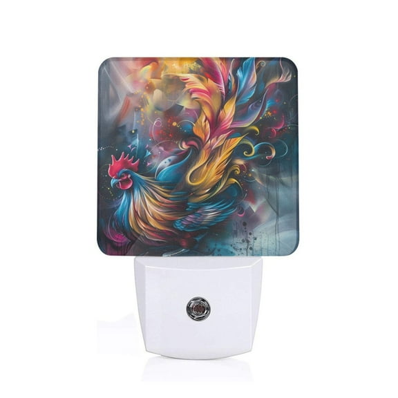 Salouo Vibrant Rooster Painting for Night Lights Plug into Wall 1 Pack, 0.5W Plug in Night Light with Dusk-to-Dawn Light Sensor LED Nightlight for Bathroom, Adult, Hallway-US