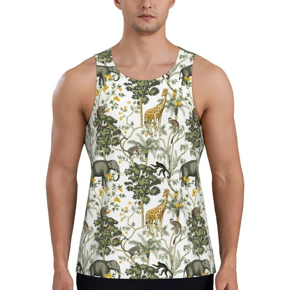 Salouo Vintage Animals Palm Tree for Men's Tank Tops,Sleeveless Muscle Shirts for Men Quick Dry Workout Tank Top Gym Muscle Tee Fitness Bodybuilding Sleeveless T Shirt-