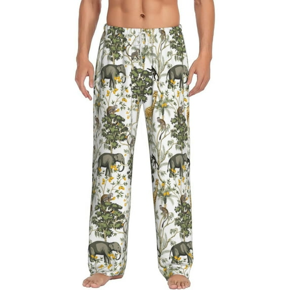 Salouo Vintage Animals Palm Tree Print Pajama Pants for Men, Lounge Pants Elastic Waistband Casual Men's sleepwear Loungewear Sleep Pajama Pant -Medium