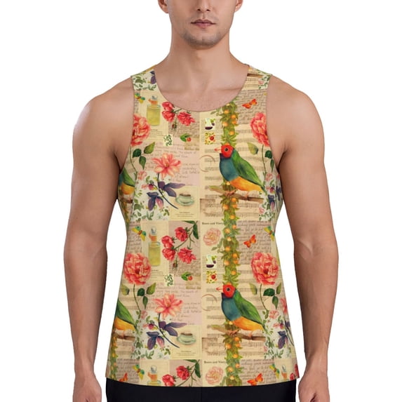Salouo Vintage Bird for Men's Tank Tops,Sleeveless Muscle Shirts for Men Quick Dry Workout Tank Top Gym Muscle Tee Fitness Bodybuilding Sleeveless T Shirt-Medium