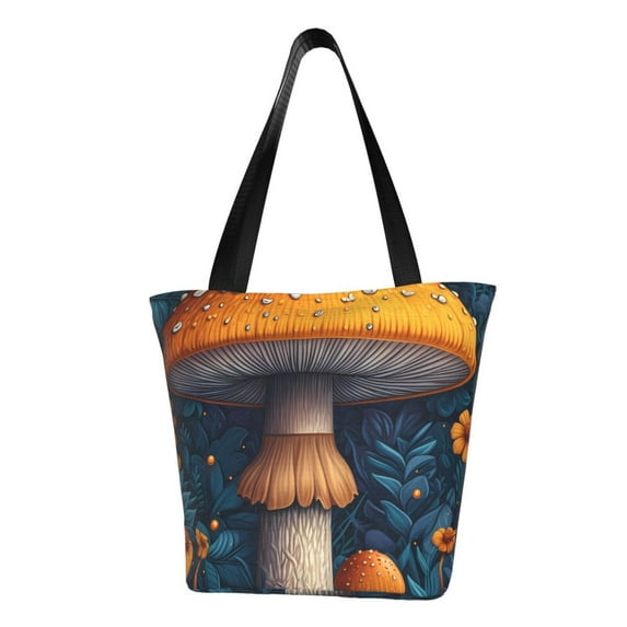 Salouo Vintage Blue Leaf Mushroom for Shoppers Tote for Women Foldable Handbags with Big Capacity Casual One-Shoulder Shopping Bag Hobo Bags Fit for Office/Shopping/Park