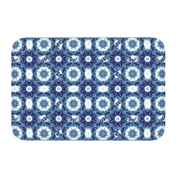 Salouo Vintage Blue Pattern Outdoor Indoor Sturdy Doormats 16’’×24’’, Anti Fatigue Soft Flannel Thick Door Mat,Non-Slip Rectangle Rug Cushion