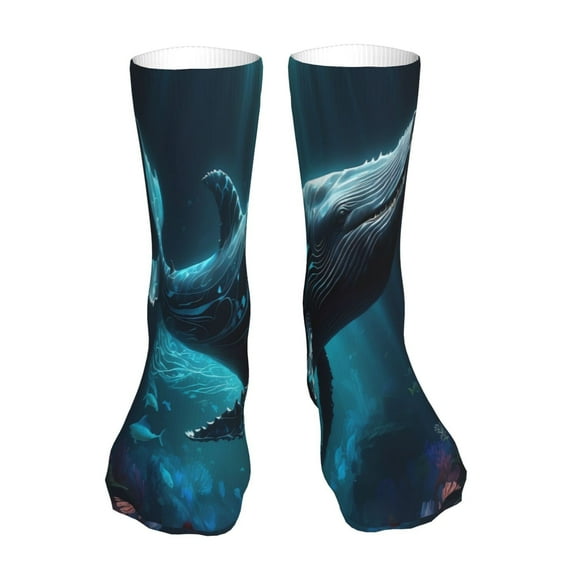 Salouo Vintage Blue Pattern Whale Pattern Fun Novelty Crew Socks,Casual Athletic Socks Neutral Socks