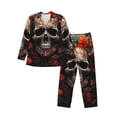 thumbnail image 1 of Salouo Vintage Butterfly Flower Skull Print Button-Front Long Sleeve Pajama Set for Men, Soft 2Pjs Men's Long Sleeve Sleepwear-Medium, 1 of 7