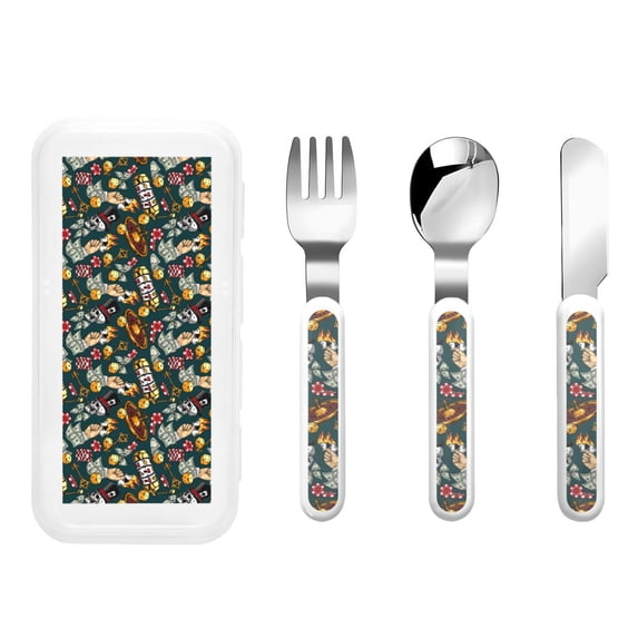 Salouo Vintage Casino Chips Pattern 3 Pieces Toddler Utensils, Kids Silverware Set Stainless Steel Utensils for Kids Children Safe Spoons Forks & Knife Dishwasher Safe