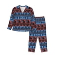 thumbnail image 1 of Salouo Vintage Corn Pattern in Red Blue Pattern Women's Pajamas Set Long Sleeve Button Down Sleepwear Soft Pj Lounge Sets for women 2 Piece Pjs Set with Long Pants-Small, 1 of 7