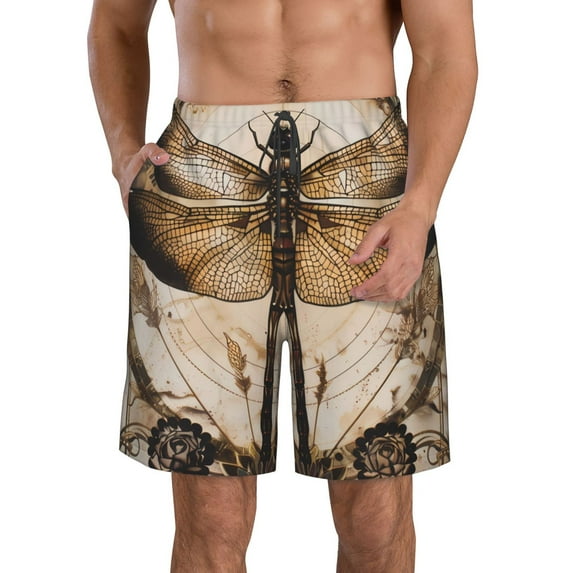 Salouo Vintage Dragonfly Artwork Pattern Swim Trunks for Men,Men's Hawaiian Bathing Suit Swimsuits Quick Dry Swimming Board Shorts Beach Shorts with Pockets-3X-Large