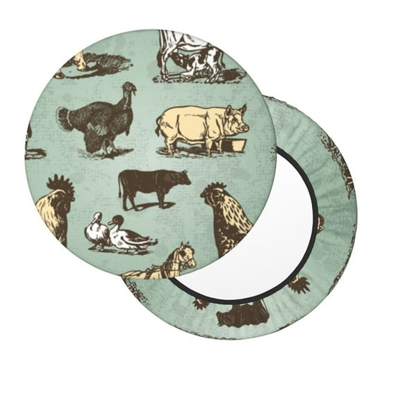 Salouo Vintage Farm Animals Pattern Bar Stool Cushion Cover, Round Crease-Resistant Stretchy Dustproof Stool Seat Slipcover for Bar Round Chair-12 inch