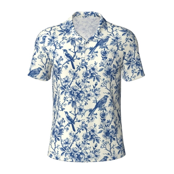 Salouo Vintage Floral Birds for Men's Short Sleeve Polo Shirts,Polo Shirts for Men Performance Short Sleeve Golf Shirt Athletic Casual Collared T-Shirt-Large