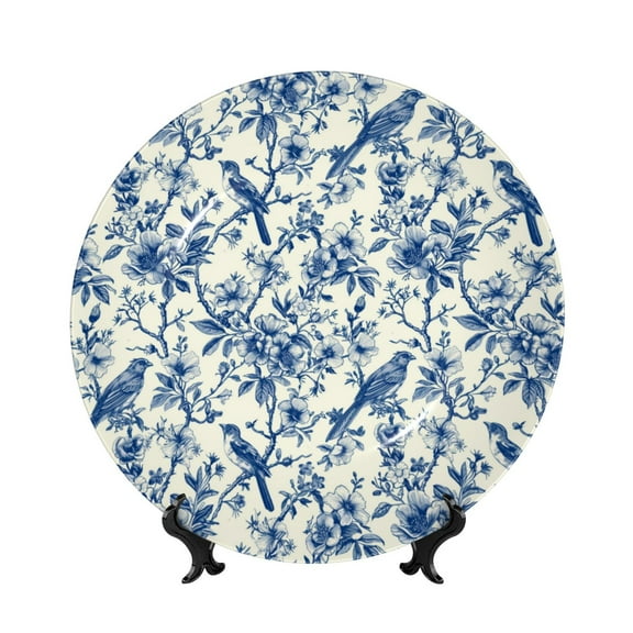 Salouo Vintage Floral Birds Pattern Bone China Decorative Plate,Holiday Decor Decorative Ceramic Plates with Stand Elegant Home DéCor for Hallway/Living Room/Bedroom-6in