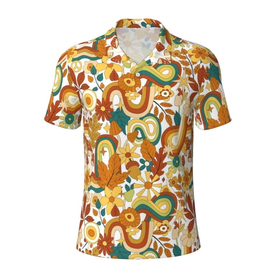 Salouo Vintage Floral for Men's Short Sleeve Polo Shirts,Polo Shirts for Men Performance Short Sleeve Golf Shirt Athletic Casual Collared T-Shirt-Medium