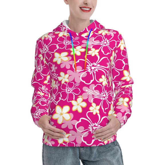 Salouo Vintage Flowers Pattern Hoodie Sweatshirts for Women, Autumn Pullover Hoodie Workout Sweat Women's Long Sleeve Preppy Sweatshirts-XX-Large