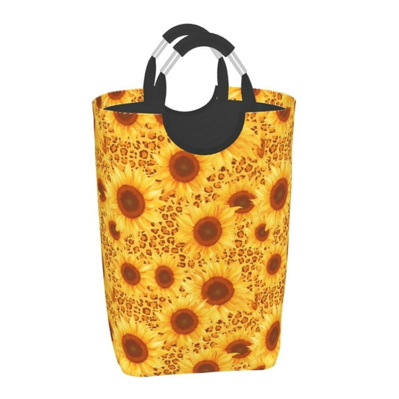 Salouo Vintage Leopard Print Sunflower for Dirty Clothes Hamper,Extra Large Hamper Basket Bin 1-Pack Big Laundry Baskets with Handles Laundry Hampers Fits for Bedroom & Living Room