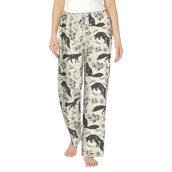 Salouo Vintage Moon Fox Print Women's Pajama Pants Casual Loose Sweatpants PJs Flowy Pants Drawstring Palazzo for Women Wide Leg Pants Lounge Pajama -XX-Large