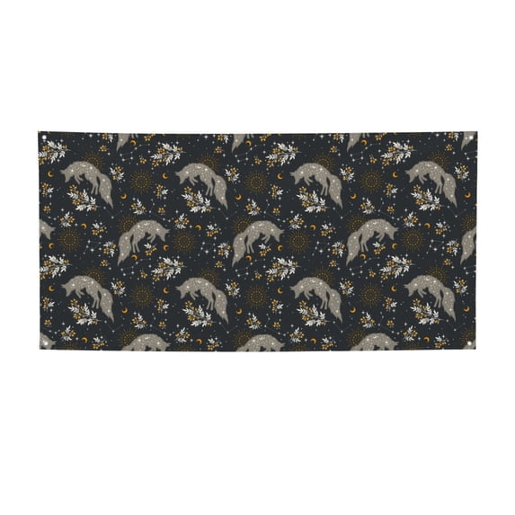 Salouo Vintage Moon with Plants and Fox Pattern Holiday Banner Outside Party Decoration Banner (1PC) Festival Supplies Fit for Birthday Parties & Celebrations & Chrismas-Small