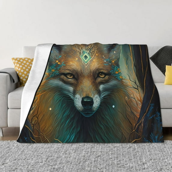Salouo Vintage Pattern Fox Print Throw Blanket Gifts for Women Men Soft Flannel Blanket for Home Living Room Decor Bedroom Blanket Gifts for Mom Dad -80"x60"