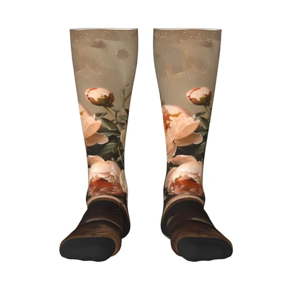 Salouo Vintage Peonies Rustic Charm Print Women's Men's Ankle Socks 1-pack Casual Athletic Socks for Unisex Adult Moisture-Wicking Socks for Daily Wear/Running/Sport