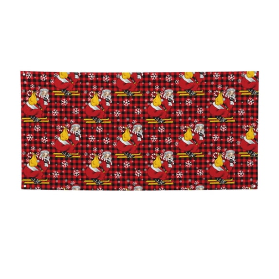 Salouo Vintage Santa Skiing Red Plaid Pattern Holiday Banner Outside Party Decoration Banner (1PC) Festival Supplies Fit for Birthday Parties & Celebrations & Chrismas-Medium