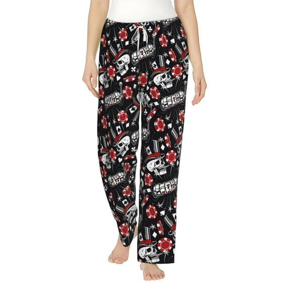 Salouo Vintage Skull Casino Print Women's Pajama Pants Casual Loose Sweatpants PJs Flowy Pants Drawstring Palazzo for Women Wide Leg Pants Lounge Pajama -Small