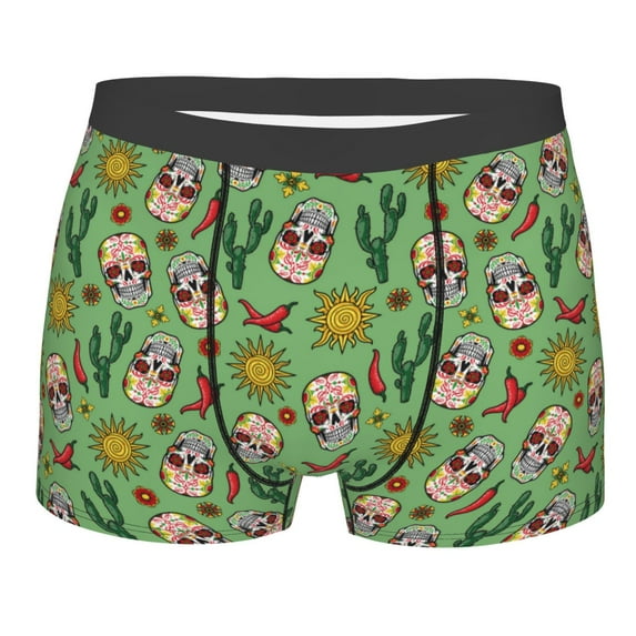 Salouo Vintage Sugar Skull Print Men's Boxer Briefs,Breathable Underwear Elastic Waistband Briefs for Men -Large