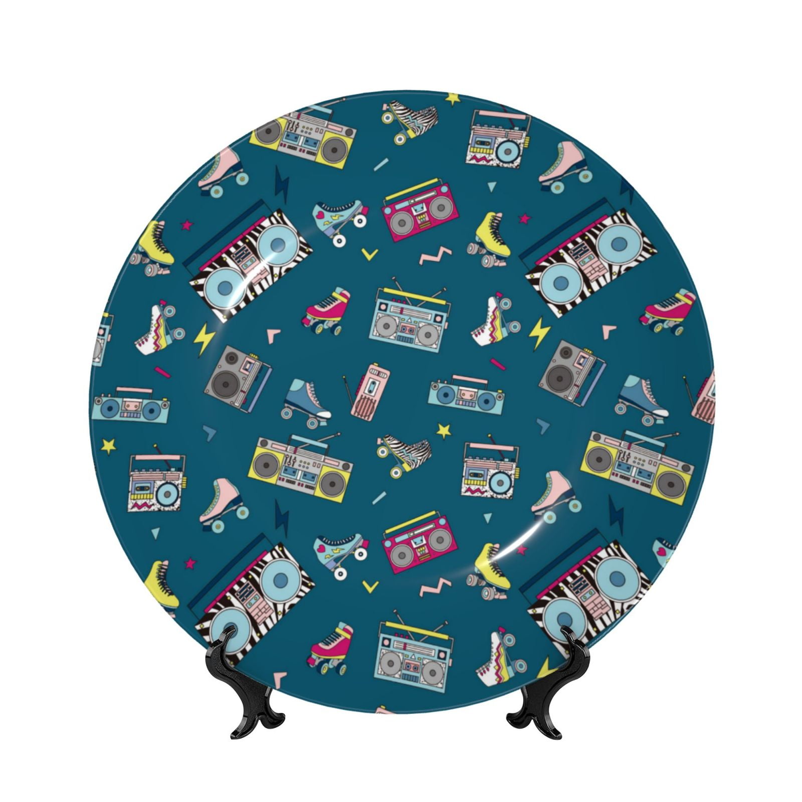 View of Salouo Vintage Tape Players And Skates Pattern Bone China Decorative ...