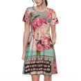 thumbnail image 1 of Salouo Vintage Typewriter Floral for Women's Short Sleeve Summer Dress, Pleated Loose Swing Knee Length Dresses with Pockets, 1 of 6