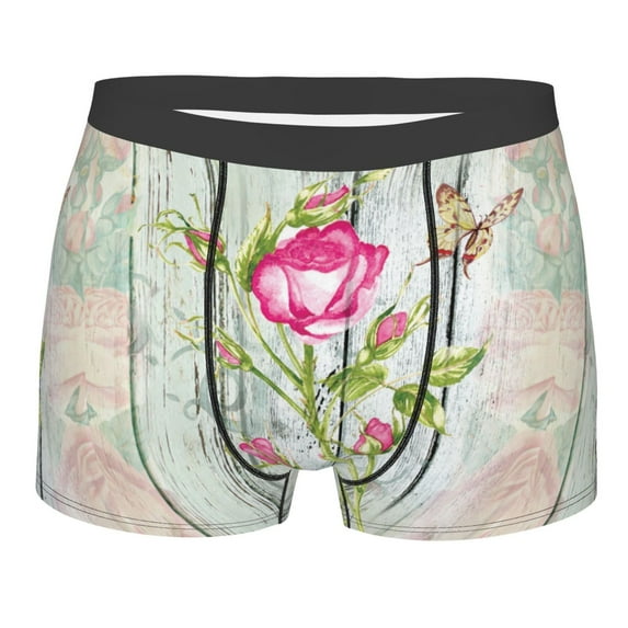 Salouo Vintage Wood Background with Floral Print Men's Boxer Briefs,Breathable Underwear Elastic Waistband Briefs for Men -XX-Large