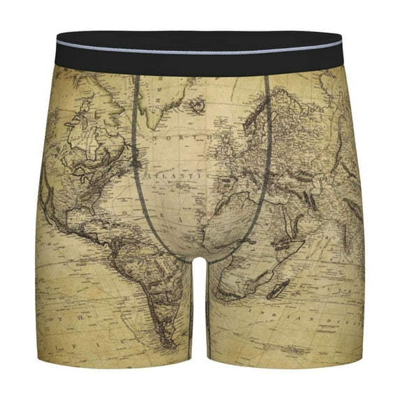 Salouo Vintage World Map Pattern Men's Boxer Briefs, Soft & Breathable Underwear Elastic Waistband Briefs for Men,1-Pack