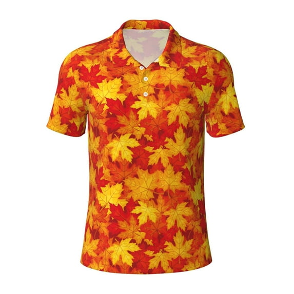 Salouo Vintage maple leaves autumn for Men's Short Sleeve Polo Shirts,Polo Shirts for Men Performance Short Sleeve Golf Shirt Athletic Casual Collared T-Shirt-Large