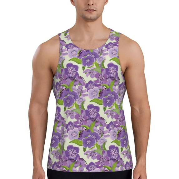 Salouo Violets Flowers for Men's Tank Tops,Sleeveless Muscle Shirts for Men Quick Dry Workout Tank Top Gym Muscle Tee Fitness Bodybuilding Sleeveless T Shirt-X-Large