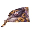 thumbnail image 1 of Salouo Warm Sunflower Sleeping Cat Print Adjustable Working Caps,1 Pcs Working Hats Elastic Scrub Hats Elastic Tie Back Hats Unisex Nurse Scrub Cap Nurse Hats ,One Size, 1 of 7