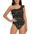 thumbnail image 1 of Salouo Wasp and Florals Pattern One Shoulder Ruffled One Piece Swimsuit for Women V Neck Swimwear Tummy Control Bathing Suit-X-Large, 1 of 6