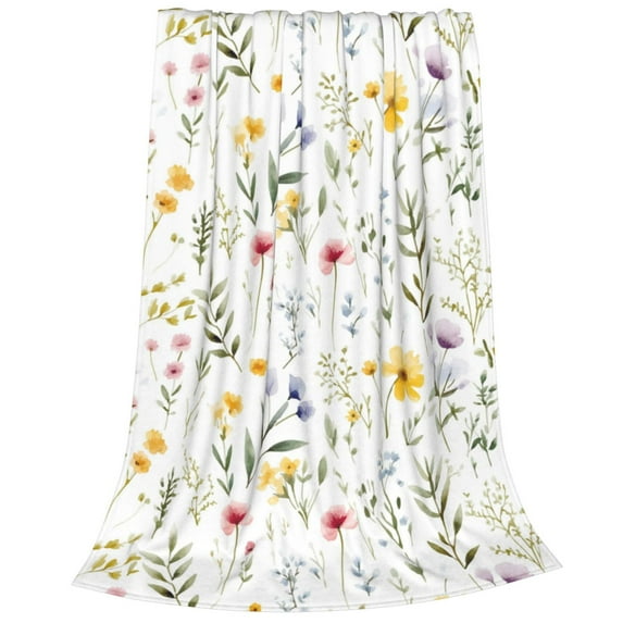 Salouo Watercolor Floral A Print Bed Blankets,Flannel Blanket Comfortable Air Conditioning Blanket Lightweight Blanket for Sofa Bed Travel & Couch -40"x30"