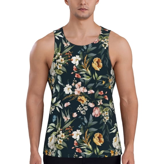 Salouo Watercolor Floral for Men's Tank Tops,Sleeveless Muscle Shirts for Men Quick Dry Workout Tank Top Gym Muscle Tee Fitness Bodybuilding Sleeveless T Shirt-4X-Large