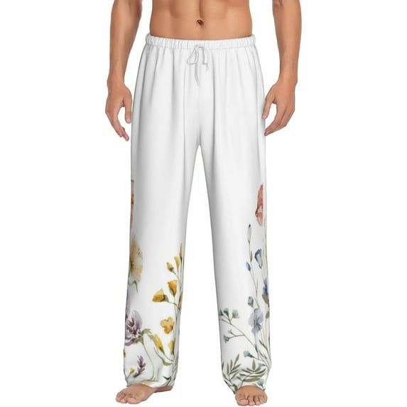 Salouo Watercolor Floral Print Pajama Pants for Men, Lounge Pants Elastic Waistband Casual Men's sleepwear Loungewear Sleep Pajama Pant -Small