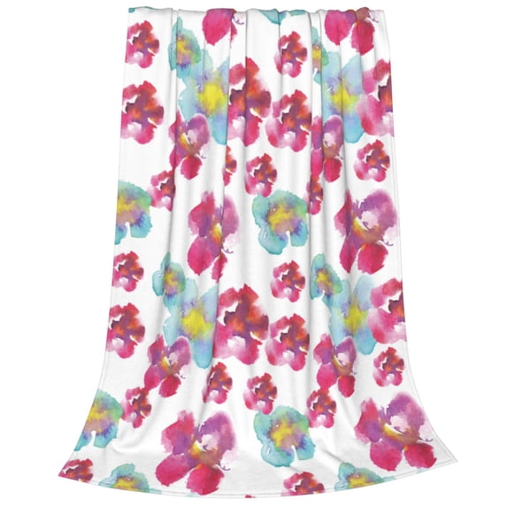 Salouo Watercolor Flowers Print Bed Blankets,Flannel Blanket Comfortable Air Conditioning Blanket Lightweight Blanket for Sofa Bed Travel & Couch -60"x50"