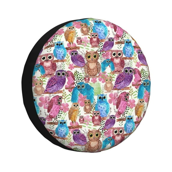 Salouo Watercolor Owl Print Spare Tire Cover 14-17 inch Spare Tire Protector Universal Tough Tire Wheel Cover for Trailer SUV and Truck-16 inch
