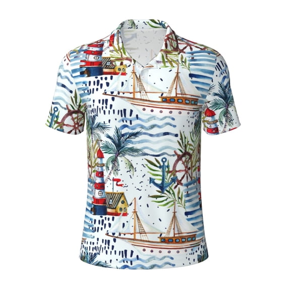 Salouo Watercolor Sailboat for Men's Short Sleeve Polo Shirts,Polo Shirts for Men Performance Short Sleeve Golf Shirt Athletic Casual Collared T-Shirt-X-Large