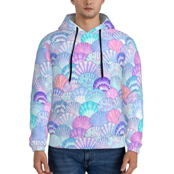 Salouo Watercolor Sea Shells 1 Pattern Men's Fall Hoodie Sweatshirt,Sport Hoodie with Pockets for Men Pullover Casual Hooded Sweatshirt-Small