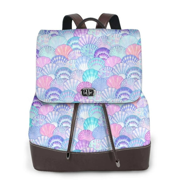 Salouo Watercolor Sea Shells 1 Pattern PU Leather Backpack,Purse for Women Fashion Multipurpose Design Handbag Ladies Shoulder Bags Travel Backpack