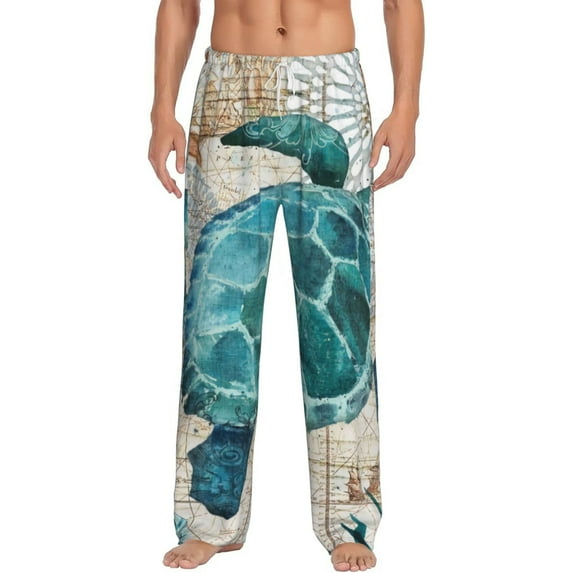 Salouo Watercolor Sea Turtle Print Pajama Pants for Men, Lounge Pants Elastic Waistband Casual Men's sleepwear Loungewear Sleep Pajama Pant -Large