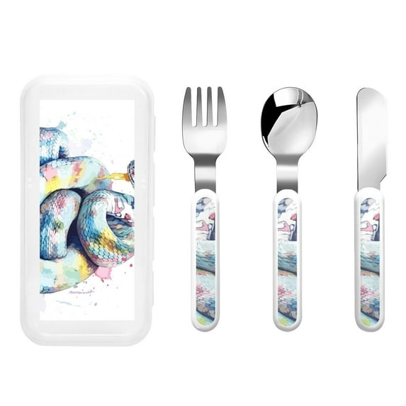 Salouo Watercolor Snake Pattern 3 Pieces Toddler Utensils, Kids Silverware Set Stainless Steel Utensils for Kids Children Safe Spoons Forks & Knife Dishwasher Safe