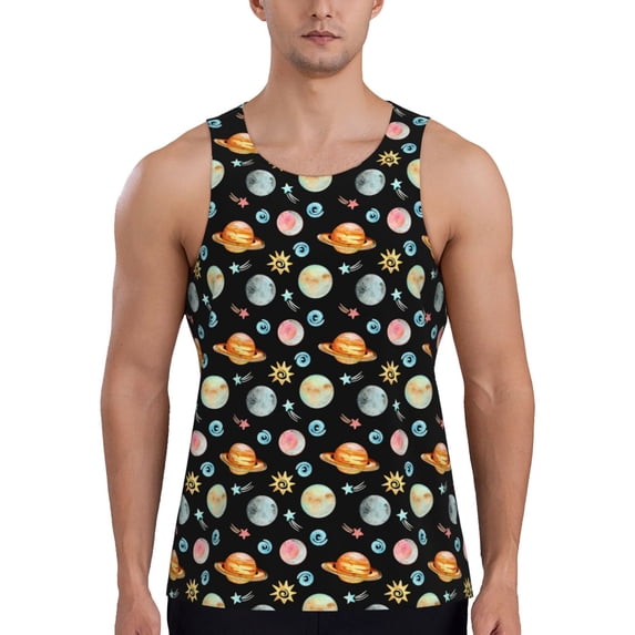 Salouo Watercolor Space Planets for Men's Tank Tops,Sleeveless Muscle Shirts for Men Quick Dry Workout Tank Top Gym Muscle Tee Fitness Bodybuilding Sleeveless T Shirt-Large