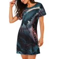 thumbnail image 1 of Salouo Wave Chain Shark Print Short Sleeve Sleepshirt for Womens Comfy Nightgown Scoopneck Cute Nightdress Ruffle -Large, 1 of 7