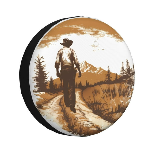 Salouo Western Cowboy Countryside Print Spare Tire Cover 1417 inch