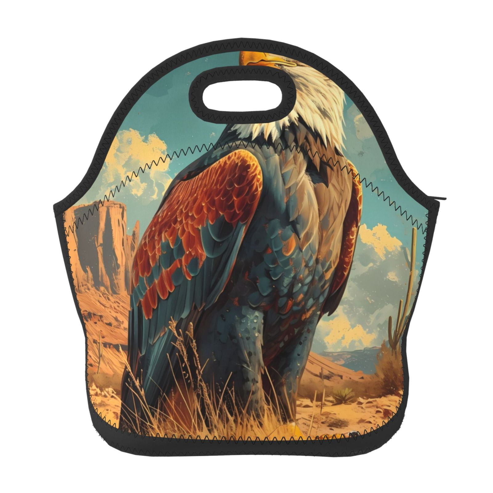 Salouo Western Desert Cactus Bald Eagle for Lunch Tote,Lunch Bag