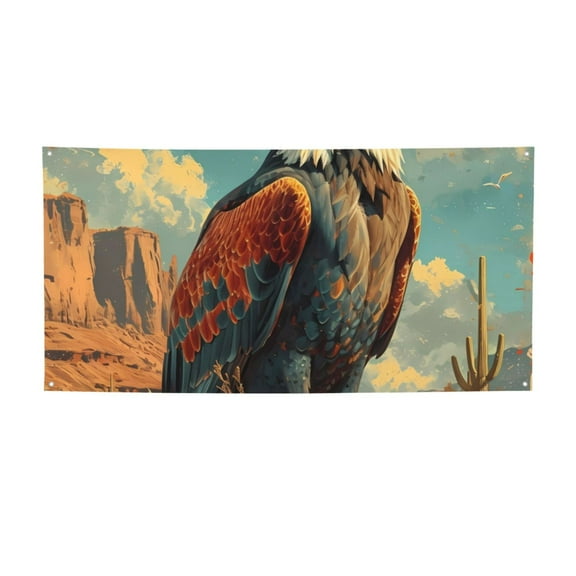 Salouo Western Desert Cactus Bald Eagle Pattern Holiday Banner Outside Party Decoration Banner (1PC) Festival Supplies Fit for Birthday Parties & Celebrations & Chrismas-Small